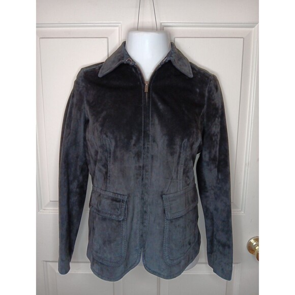 Vintage Liz Claiborne Jacket Small Black Suede Full Zip Lined Pockets Pristine - Picture 2 of 7